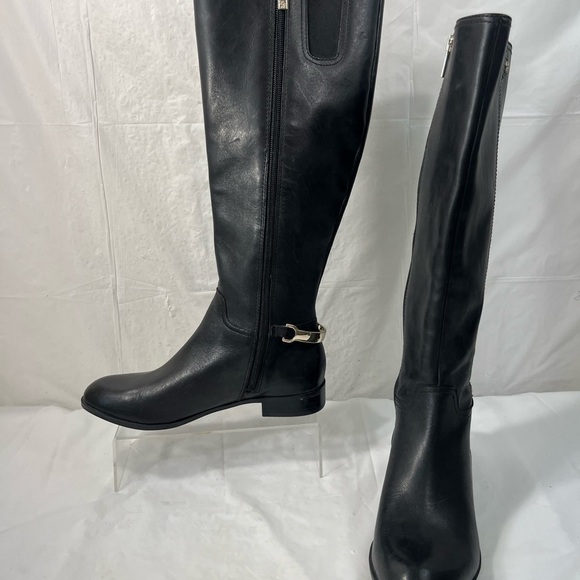 Anne Klein Kacey Wide Calf Riding Boots, B Black Knee High Leather Boots, Size 6 - Picture 1 of 16